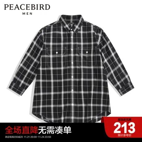 太平鸟男装 2023夏季新款中袖格纹休闲衬衫男士青年宽松潮流衬衣商品大图