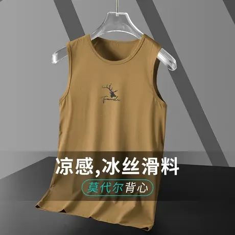 莫代尔棉背心男士夏季薄款冰丝速干运动坎肩健身鹿头印花无袖t恤商品大图