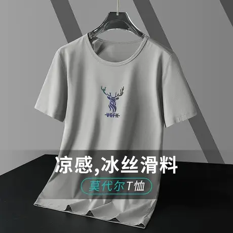 莫代尔夏季t恤男短袖简约百搭冰丝冰感半袖圆领上衣服潮流体恤衫商品大图