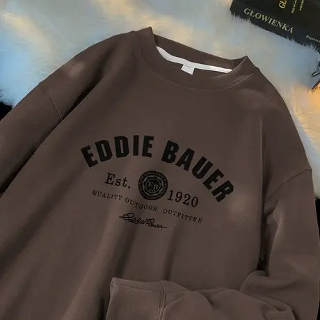 350g重磅卫衣男生秋冬款套头无帽上衣服潮牌潮流印花圆领长袖t恤商品大图