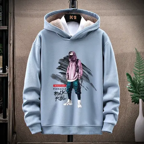 青少年连帽卫衣男秋冬季加绒加厚宽松百搭初高中学生潮流帅气外套图片