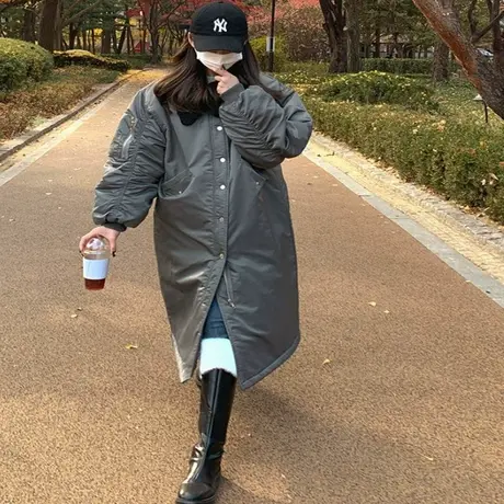 冬装工装棉衣女过膝长款韩版宽松羊羔毛领子棉服内胆压棉保暖棉袄商品大图