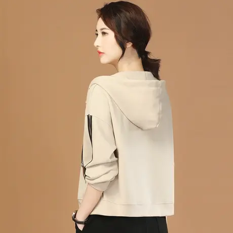 韩潮袭人连帽刺绣长袖卫衣开衫女2024春季新款休闲百搭拼接短外套图片