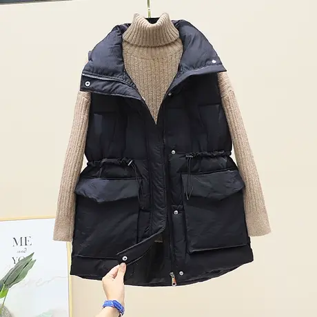 韩版百搭大口袋立领棉马甲女冬季新款时尚收腰外穿坎肩背心外套潮图片