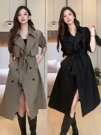 今年流行风衣2023中长款英伦风春季休闲外套女大衣过膝大码高级感图片