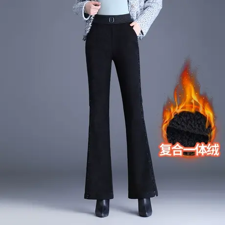 加绒雪尼尔微喇裤女冬季2023新款气质高腰修身长裤通勤休闲喇叭裤商品大图