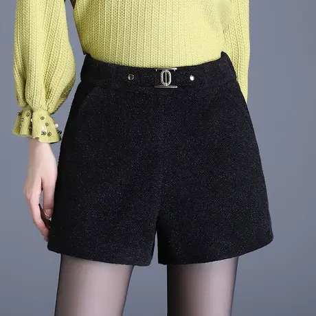 黑色外穿靴裤短裤女2023秋冬新款高腰雪尼尔a字阔腿裤显瘦休闲裤图片