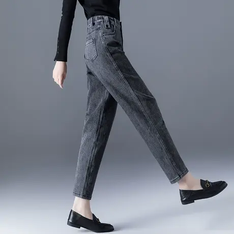 烟灰色牛仔裤女2025年新款女士妈妈裤子秋冬加绒萝卜裤哈伦裤女裤商品大图