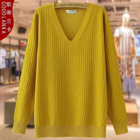 中年胖妈妈春装打底衫毛衣女200斤宽松时尚百搭V领冰丝针织衫上衣图片