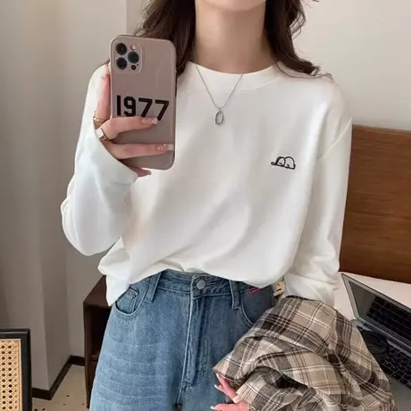 ins超火德绒长袖T恤女秋冬季2023新款宽松加绒加厚内搭外穿打底衫图片