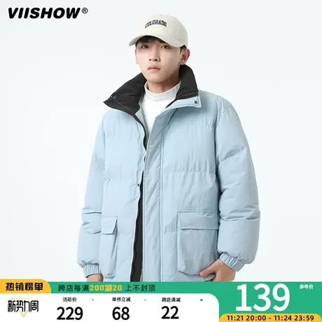 VIISHOW冬季日系复古纯色新款棉服男士潮牌立领宽松休闲外套潮商品大图