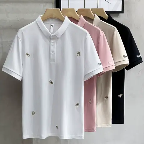 短袖t恤男夏季宽松潮牌ins潮流男装上衣服翻领小熊刺绣男士Polo衫商品大图