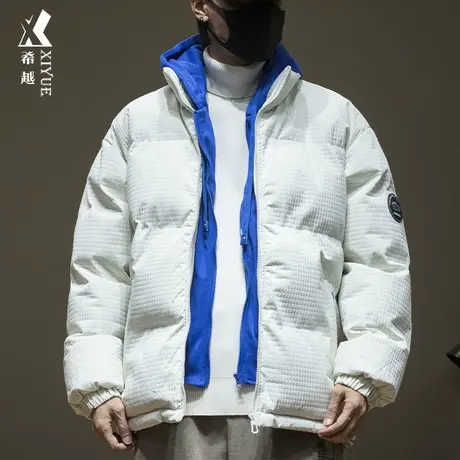 希越拼色假两件连帽棉衣男冬季保暖加厚男士宽松大码美式外套棉袄商品大图