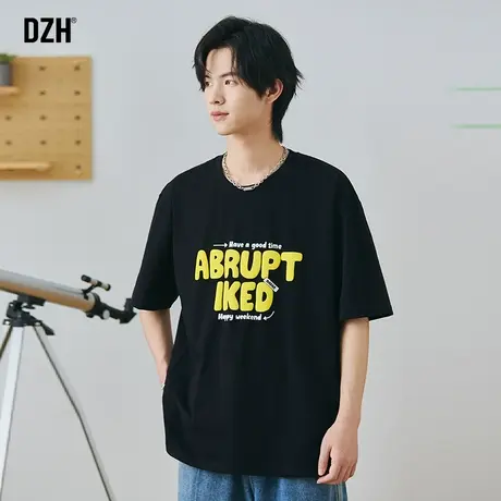 男士发泡印花t恤男美式重磅全棉夏季半袖上衣黑色短袖2023年新款商品大图