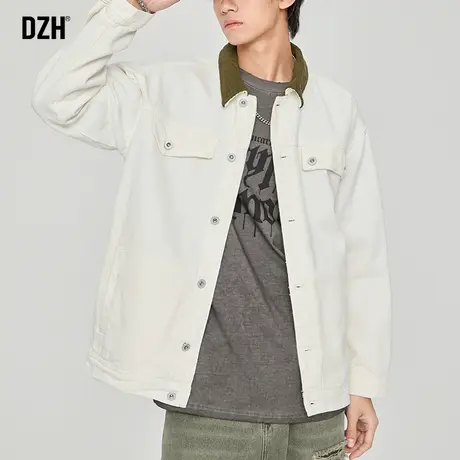 男生秋季外套白色衣服潮流男青少年男装帅气学生潮牌情侣牛仔夹克商品大图