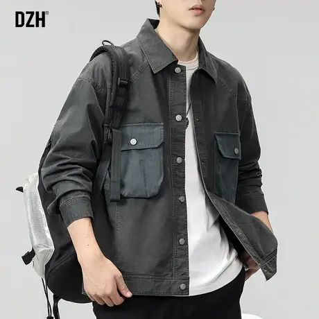 男士深灰色纯棉工装外套男潮高级感痞帅秋季男装2024新款休闲夹克商品大图