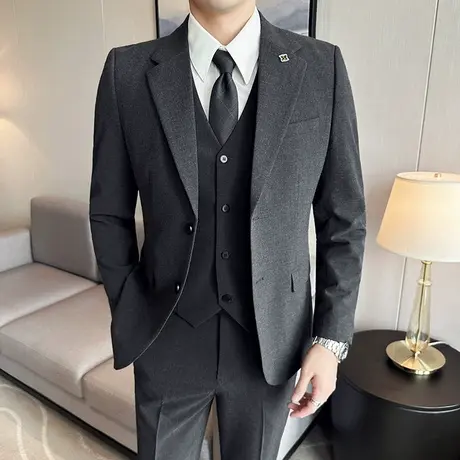 活袖衩大码西服男三件套两粒扣主持人修身西装新郎伴郎团结婚礼服图片