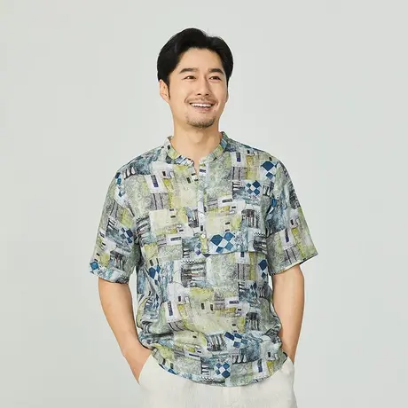 T恤男休闲宽松青年男士亚麻短袖男装夏季薄款复古印花棉麻上衣潮图片