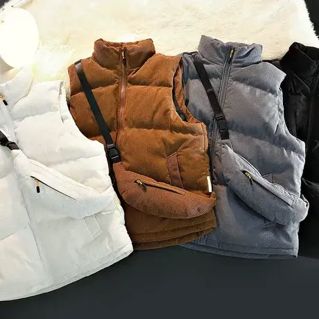 情侣羽绒棉马夹男秋冬季外穿加厚保暖立领背心灯芯绒马甲潮牌外套商品大图