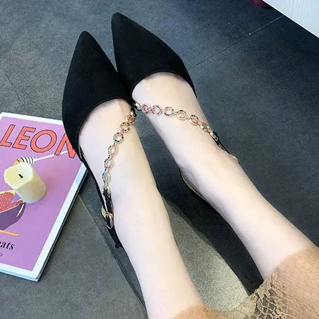 包头凉鞋女仙女风2024夏新款性感百搭一字扣带网红尖头细跟高跟鞋商品大图