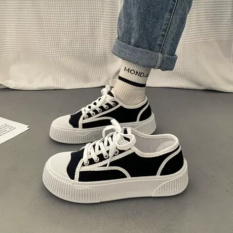 帆布鞋女鞋2024新款百搭潮ins春夏款运动休闲厚底饼干鞋板鞋小众商品大图