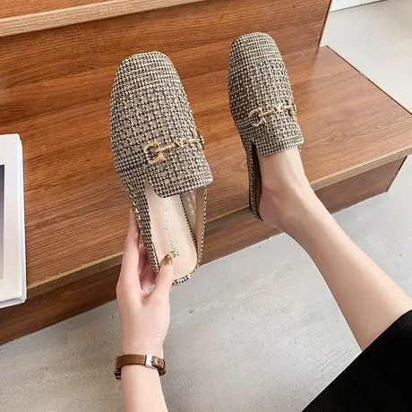 2025年拖鞋女夏新款透气网红平底凉拖鞋女外穿包头半拖鞋穆勒半托图片