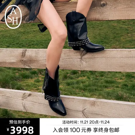 ASH女鞋新款DJANGO黑色高筒靴时尚复古骑士靴西部靴长筒靴子商品大图