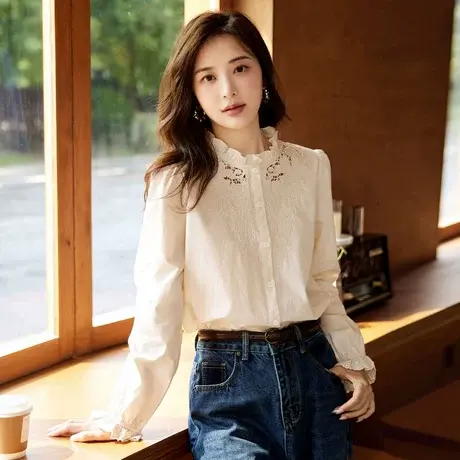 时尚气质长袖衬衫2023年秋季新款淑女温柔宽松显瘦通勤百搭上衣商品大图