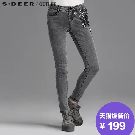【上新】sdeer圣迪奥酷感做旧亮片贴花长裤S15180837商品大图