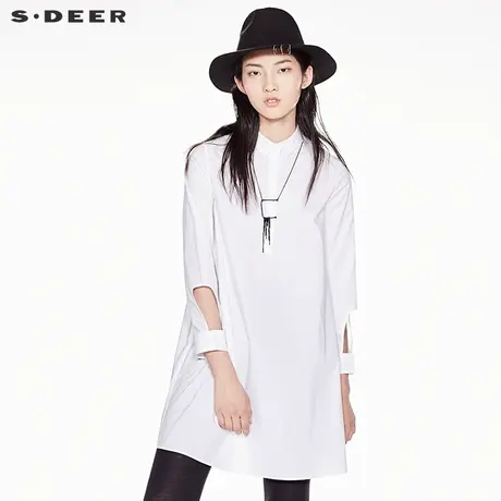 sdeer圣迪奥2019春装不规则袖口简约纯色A字长款女衬衫S17380576图片