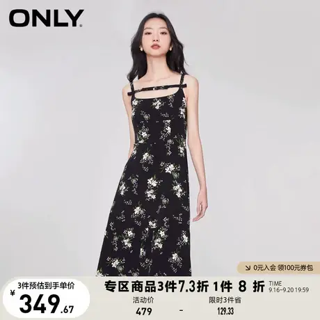 【买5免1】ONLY奥莱2023夏季新款俏皮印花蝴蝶结荷叶边吊带连衣裙图片