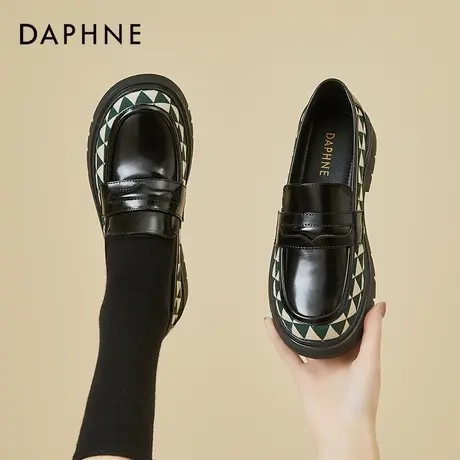 达芙妮乐福鞋女2022春季新款一脚蹬圆头单鞋英伦风软底百搭小皮鞋图片