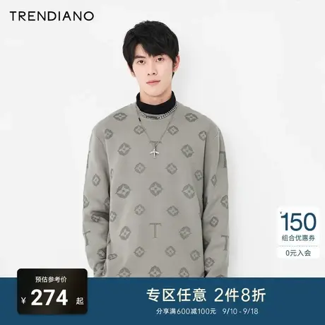 TRENDIANO官方潮牌秋冬男装针织衫潮流复古字母提花圆领套头毛衣商品大图