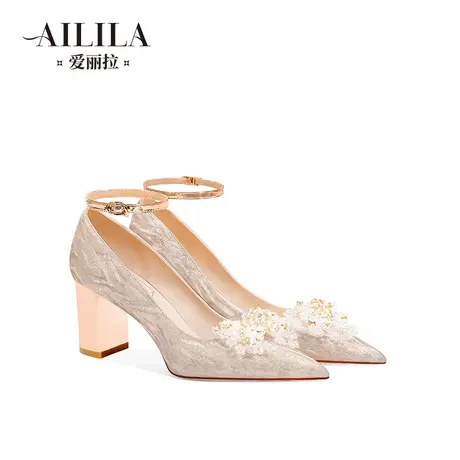 爱丽拉粗跟绑带婚鞋女2025新款春季禾秀婚纱两穿新娘高跟鞋不累脚图片