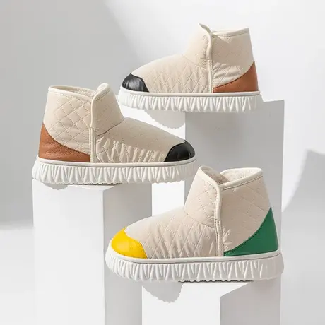 冬季新款高帮雪地靴女2023室内保暖居家防滑可外穿厚底包跟棉拖鞋图片