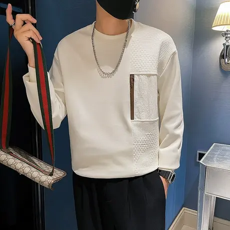 重磅卫衣男春秋款网红休闲2023新品拼接套头长袖上衣T恤内搭体恤商品大图