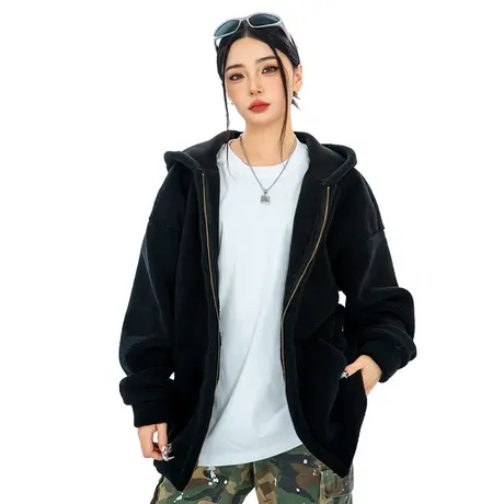 Nuthink美式潮牌纯色开衫卫衣男潮流宽松加厚保暖摇粒绒外套春季商品大图