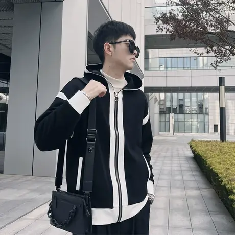 春季潮牌连帽工装夹克2024新款ins拼色宽松运动休闲撞色设计外套商品大图