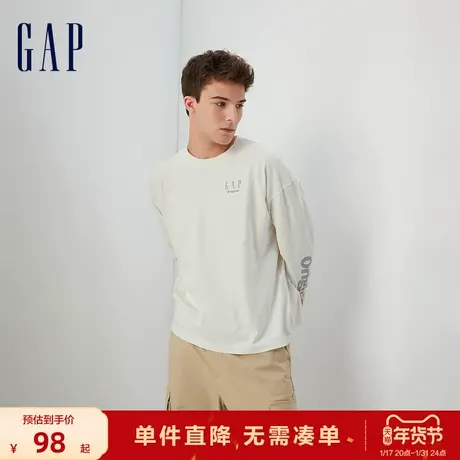 【断码优惠】Gap男女同款秋季反光LOGO宽松长袖T恤休闲上衣773174商品大图
