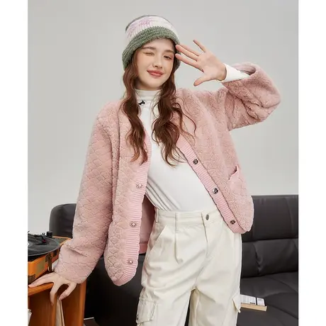 a022023秋冬新款麦穗仿羊羔绒奶呼呼外套休闲个性小香风女式大衣图片