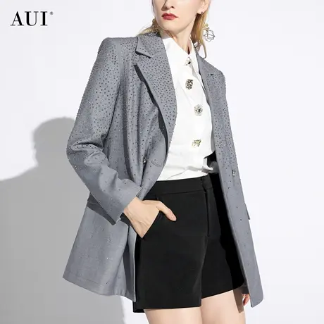 AUI灰色职业气质廓形西装外套女2024春秋新款设计感小众宽松西服图片