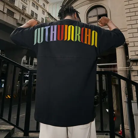 Nuthink宽松大码欧美高街字母t恤男短袖潮牌潮流蝙蝠袖上衣夏季商品大图