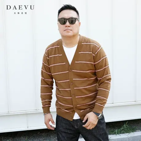 大依无忧秋季新款条纹潮胖子大号加肥加大码男士针织衫开衫毛衣商品大图