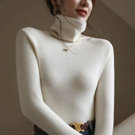 高领毛衣女秋冬外穿2023新款黑色内搭长袖上衣修身显瘦打底针织衫图片