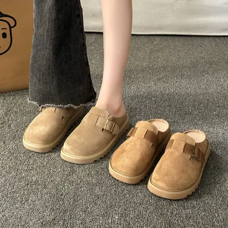 网红平底拖鞋女春秋外穿2024新款女士轻便休闲半拖懒人勃肯包头拖商品大图