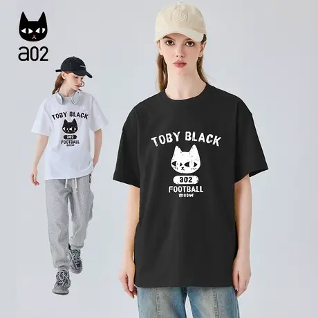 a02纯棉韩版纯色印花T恤女短袖2024夏季新款宽松圆领百搭短款上衣商品大图