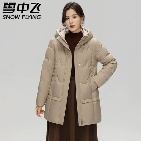雪中飞羽绒服女2023新款冬季中长款连帽厚款时尚百搭保暖休闲外套商品大图