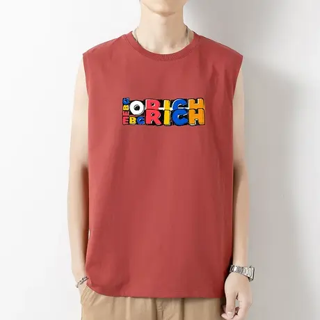 纯棉背心男士夏季薄款跨栏健身运动坎肩字母印花无袖t恤篮球汗衫商品大图