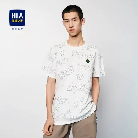 HLA/海澜之家短袖T恤夏新款满身字母纯棉圆领情侣白色上衣男女图片