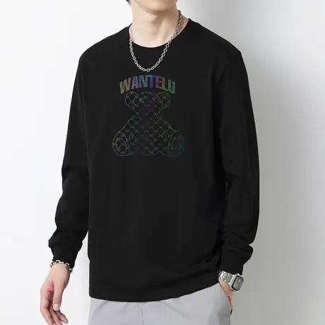 240G重磅纯棉t恤男长袖潮流ins秋季上衣服小熊内搭打底衫全棉体恤商品大图